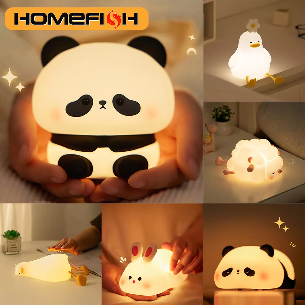 Animal Shaped Night Light LED Cute Panda Rabbit Light USB Charging Timed Bedside Decoration Children'S Eye Protection
